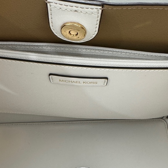 Michael Kors Reed Large Leather Belted Tote Shoulder Purse Bag - Optic White - Picture 12 of 16